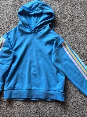 P.J. Salvage Blue Hoodie with Pastel Stripe Sleeves